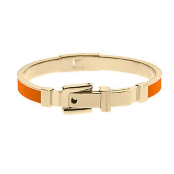 MICHAEL KORS Buckle Enamel Bangle Orange-Goldtone Bracelet - Picture 1 of 6
